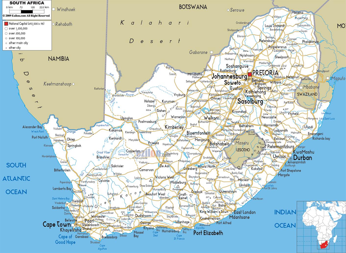 South Africa Map With Cities - Alvina Margalit