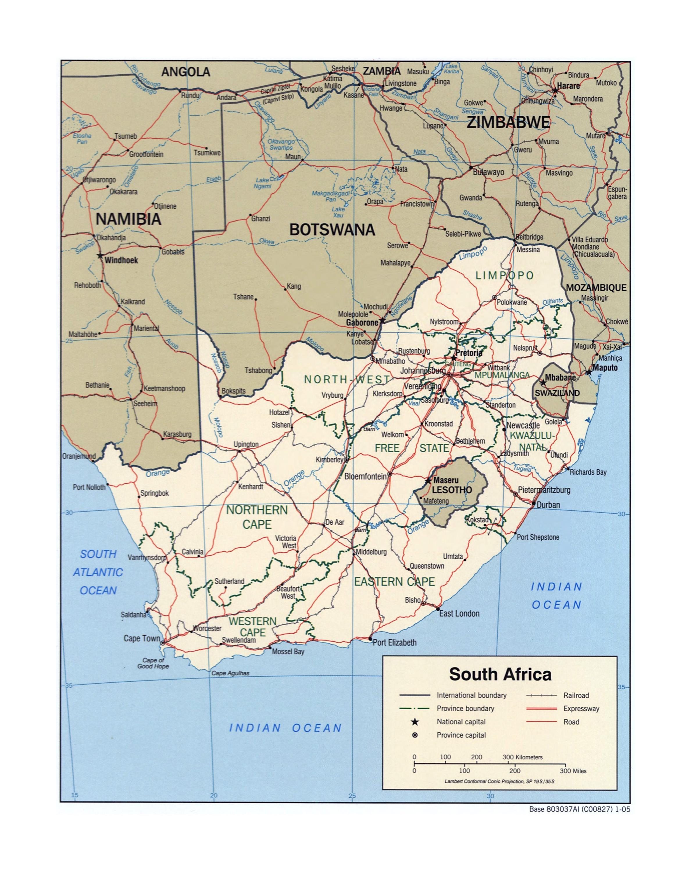 South African Map With Capital Cities