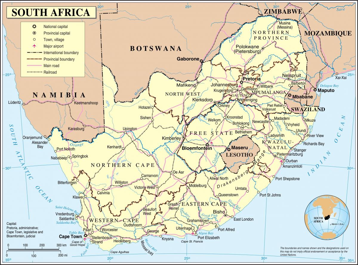 Map of the country South Africa