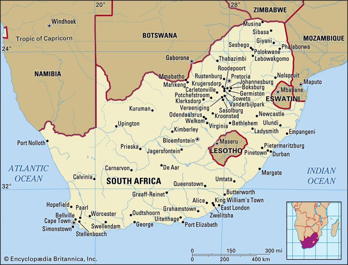 South Africa on a map