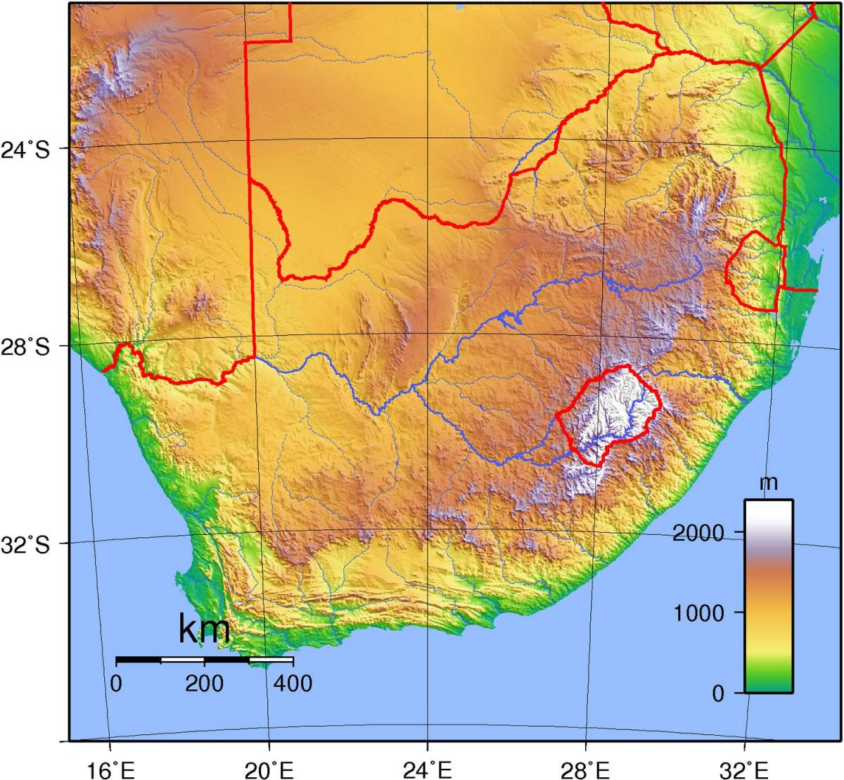 Topographical map of South Africa